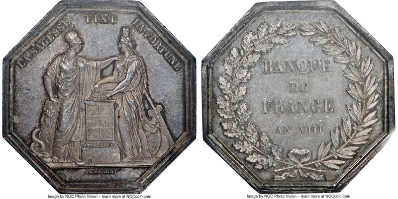 Republic silver "Bank of France" Jeton L'An 8 (1799/1800) MS62 NGC, Feuardent-49...