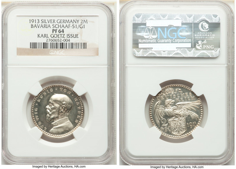 Bavaria. Ludwig III silver Proof Pattern 2 Mark 1913 PR64 NGC, Munich mint, KM-X...