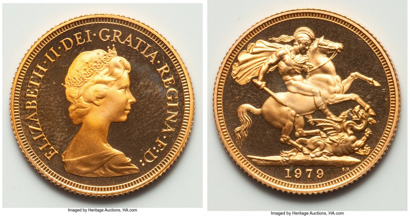 Elizabeth II gold Proof Sovereign 1979, KM919. Mintage: 50,000. 22.2mm. 7.98gm. ...