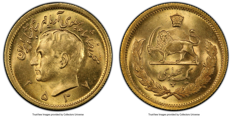 Muhammad Reza Pahlavi gold Pahlavi MS 2537 (1978) MS64 PCGS, Tehran mint, KM1200...