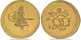 Ottoman Empire. Ahmed III gold 1/2 Findik (Altin) AH 1115 (AD 1703) AU58 NGC, Misr mint (in Egypt), KM71. 

HID09801242017

© 2022 Heritage Auctio...