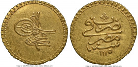 Ottoman Empire. Ahmed III gold Findik AH 1115 (1703/1704) AU Details (Cleaned) NGC, Tiflis mint (in Georgia), KM8, Pere-514, UBK-pg. 86 (RRR), Damali-...