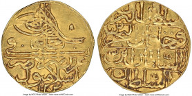 Ottoman Empire. Selim III gold Zeri Mahbub AH 1203 Year 13 (1800/1801) AU Details (Edge Filing) NGC, Islambul mint (in Turkey), KM523.

HID098012420...