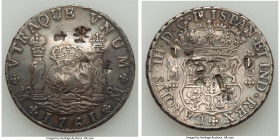 Charles III 8 Reales 1761 Mo-MM XF (Chopmarked), Mexico City mint, KM105. Tip of cross between H and I in legend. 38.6mm. 26.95gm. 

HID09801242017...