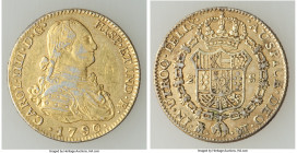 Charles IV gilt-platinum Contemporary Counterfeit 2 Escudos 1790 M-MF XF, Madrid mint, cf. KM435.1. Includes Stack's Bowers and Ponterio Auction tag. ...