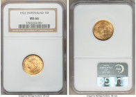 Confederation gold 10 Francs 1922-B MS66 NGC, Bern mint, KM36. AGW 0.0933 oz. 

HID09801242017

© 2022 Heritage Auctions | All Rights Reserved