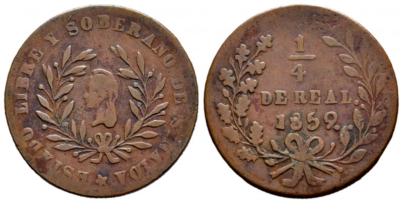 Mexico. 1/4 real. 1859. Sinaloa. (Km-363). Ae. 6,08 g. Pellet at the end of the ...