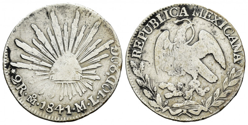 Mexico. 2 reales. 1841. México. ML. (Km-374.10). Ag. 6,46 g. Deposits. Scarce. A...