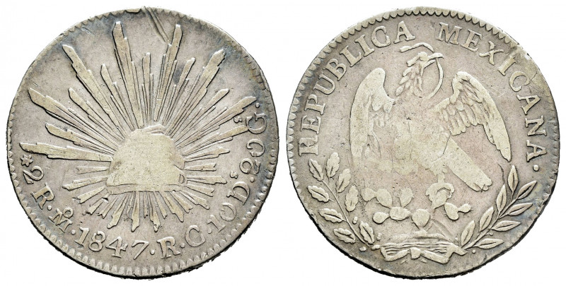 Mexico. 2 reales. 1847. México. RC. (Km-374.10). Ag. 6,63 g. Minor scratches. Li...