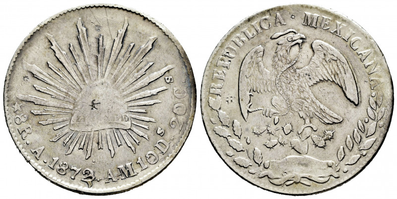 Mexico. 8 reales. 1872. Alamos. AM. (Km-377). Ag. 27,18 g. Chop marks. Hairlines...