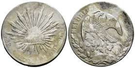 Mexico. 8 reales. 1873. Alamos. AM. (Km-377). Ag. 26,34 g. Old cabinet tone. Irregular patina. Scarce. Choice VF. Est...100,00. 

Spanish descriptio...