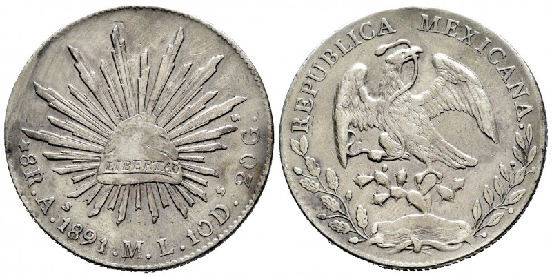 Mexico. 8 reales. 1891. Alamos. ML. (Km-377). Ag. 26,97 g. Delicate patina. Choi...