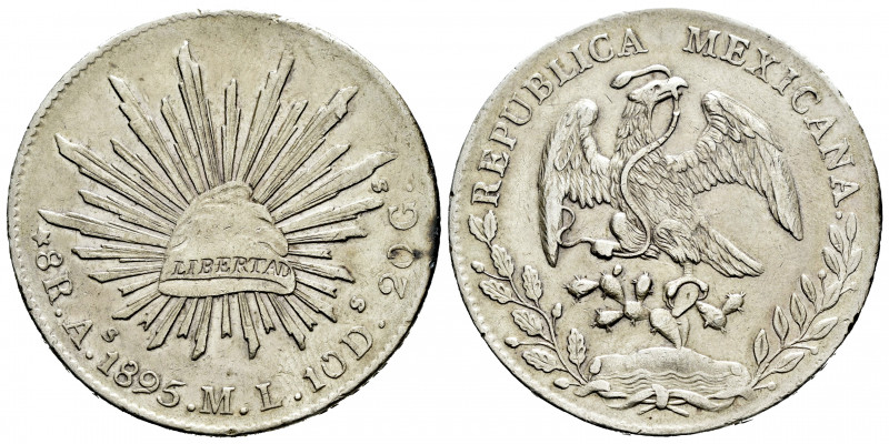 Mexico. 8 reales. 1895. Alamos. ML. (Km-377). Ag. 26,91 g. Choice VF. Est...60,0...