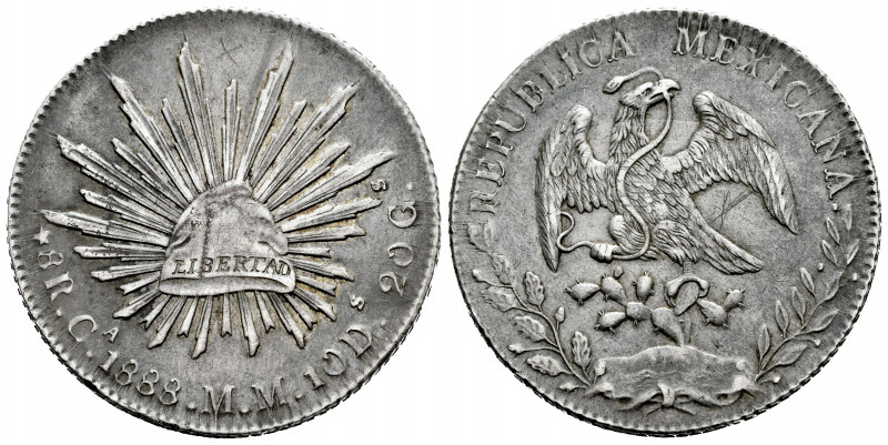 Mexico. 8 reales. 1888. Chihuahua. MM. (Km-377.2). Ag. 27,06 g. Patina. Graffiti...