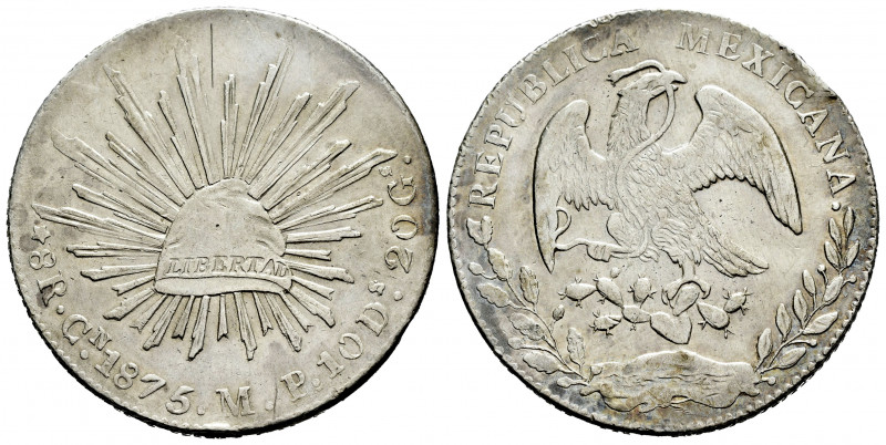 Mexico. 8 reales. 1875. Culiacan. MP. (Km-377.3). Ag. 26,90 g. Nicks on edge. Ch...