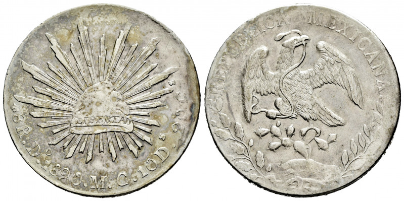 Mexico. 8 reales. 1890. Durango. MC. (Km-377.4). Ag. 26,91 g. Metal test. VF. Es...