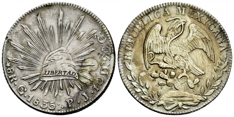Mexico. 8 reales. 1835. Guanajuato. PJ. (Km-377.8). Ag. 26,99 g. Irregular patin...