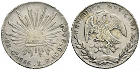 Mexico. 8 reales. 1886. Guanajuato. RR. (Km-377.8). Ag. 27,00 g. Choice VF. Est...55,00. 

Spanish description: México. 8 reales. 1886. Guanajuato. ...