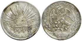 Mexico. 8 reales. 1876. Hermosillo. AF. (Km-377.9). Ag. 27,19 g. Chop marks. Minor marks. VF. Est...50,00. 

Spanish description: México. 8 reales. ...