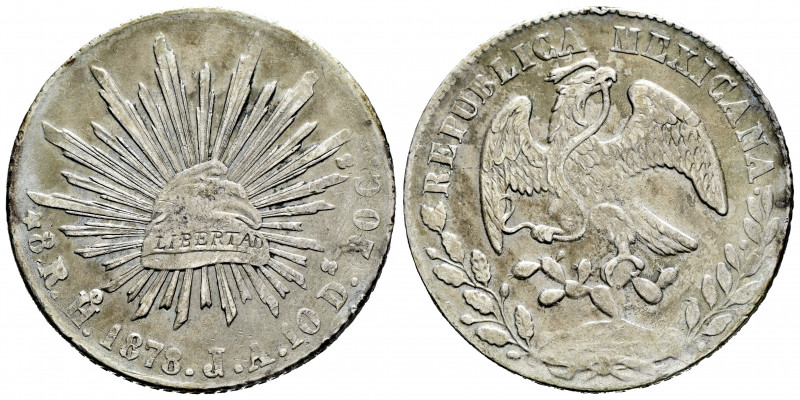 Mexico. 8 reales. 1878. Hermosillo. JA. (Km-377.9). Ag. 27,21 g. Patina. Scarce....