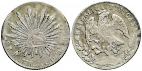 Mexico. 8 reales. 1878. Hermosillo. JA. (Km-377.9). Ag. 27,21 g. Patina. Scarce. Almost VF. Est...90,00. 

Spanish description: México. 8 reales. 18...