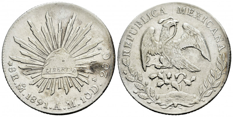 Mexico. 8 reales. 1891. México. AM. (Km-377.10). Ag. 26,90 g. Striking error on ...