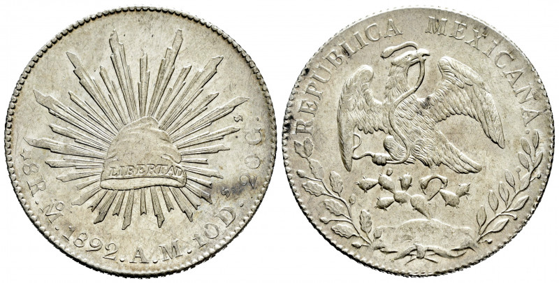 Mexico. 8 reales. 1892. México. AM. (Km-377.10). Ag. 27,06 g. Original luster. V...