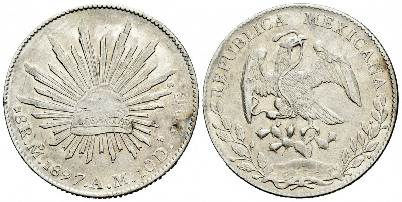 Mexico. 8 reales. 1897. México. AM. (Km-377.10). Ag. 27,09 g. Minor marks. VF/Ch...