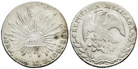 Mexico. 8 reales. 1885. San Luis of Potosí. MH. (Km-377.12). Ag. 27,04 g. Minor marks. Almost VF. Est...40,00. 

Spanish description: México. 8 real...
