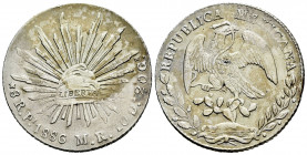 Mexico. 8 reales. 1886. San Luis of Potosí. MR. (Km-377.12). Ag. 27,04 g. Patina. Minor marks. VF/Almost VF. Est...40,00. 

Spanish description: Méx...