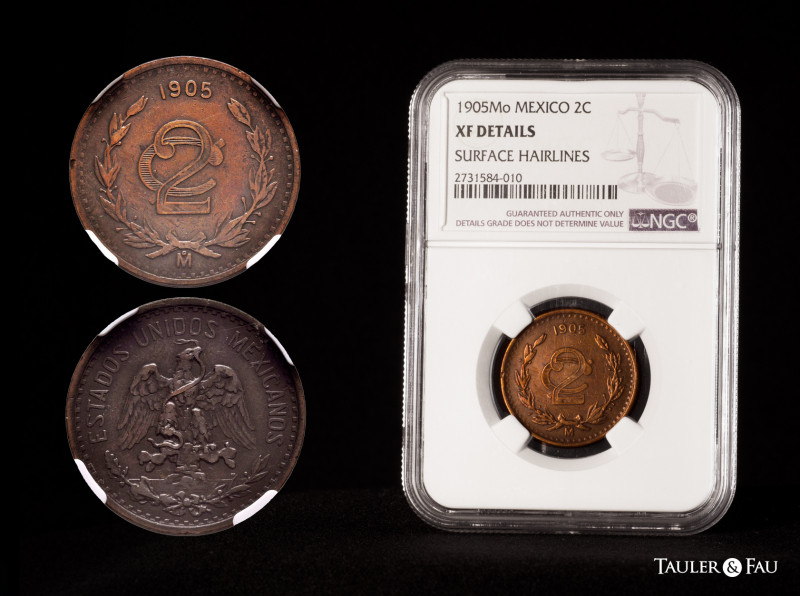 Mexico. 2 centavos. 1905. México. (Km-419). Ae. Slabbed by NGC as XF DETAILS SUR...