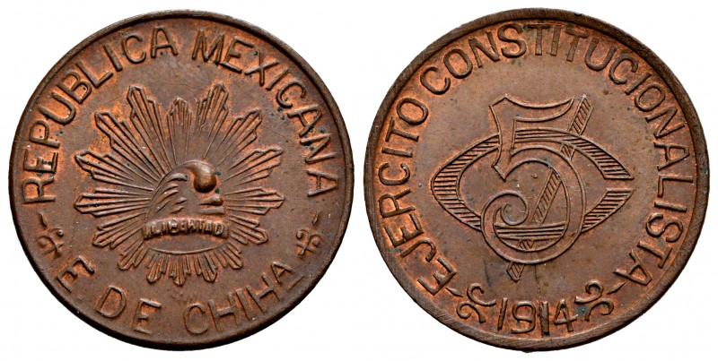 Mexico. 5 centavos. 1914. Chihuahua. (Km-613). Ae. 6,19 g. AU. Est...80,00. 

...