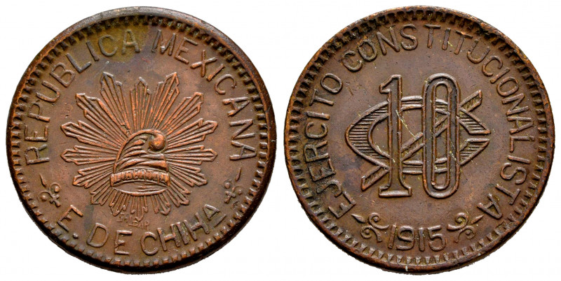 Mexico. 10 centavos. 1915. Chihuahua. (Km-615). Ae. 9,88 g. Almost XF/Choice VF....