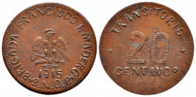 Mexico. 20 centavos. 1915. Puebla. Chiconcuautla. (Km-757). Ae. 10,09 g. Almost XF/Choice VF. Est...80,00. 

Spanish description: México. 20 centavo...