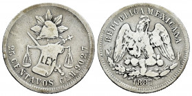 Mexico. 25 centavos. 1887. Chihuahua. M. (Km-406.1). Ag. 6,59 g. Scarce. Almost VF/Choice F. Est...40,00. 

Spanish description: México. 25 centavos...