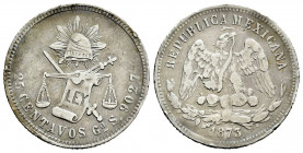 Mexico. 25 centavos. 1873. Guanajuato. S. (Km-406.5). Ag. 6,64 g. Choice VF/VF. Est...60,00. 

Spanish description: México. 25 centavos. 1873. Guana...