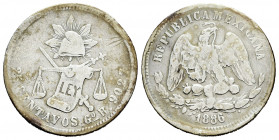 Mexico. 25 centavos. 1886/66. Guanajuato. R. (Km-406.5). Ag. 6,52 g. Clear overdate. Scarce. Choice F. Est...40,00. 

Spanish description: México. 2...