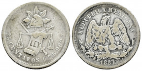 Mexico. 25 centavos. 1887. Guanajuato. R. (Km-406.5). Ag. 6,62 g. Almost VF/Choice F. Est...40,00. 

Spanish description: México. 25 centavos. 1887....