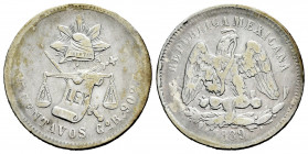 Mexico. 25 centavos. 1889. Guanajuato. R. (Km-406.5). Ag. 6,63 g. Almost VF. Est...40,00. 

Spanish description: México. 25 centavos. 1889. Guanajua...