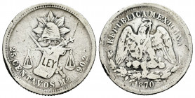 Mexico. 25 centavos. 1870. México. C. (Km-406.7). Ag. 6,46 g. Nicks on edge. Choice F. Est...25,00. 

Spanish description: México. 25 centavos. 1870...