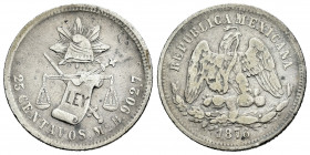 Mexico. 25 centavos. 1876. México. B. (Km-406.7). Ag. 6,55 g. VF/Almost VF. Est...40,00. 

Spanish description: México. 25 centavos. 1876. México. B...