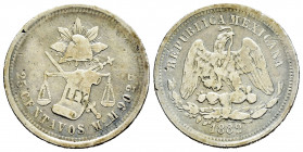 Mexico. 25 centavos. 1882. México. M. (Km-406.7). Ag. 6,50 g. Minor nicks on edge. Choice F. Est...35,00. 

Spanish description: México. 25 centavos...