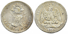 Mexico. 25 centavos. 1887. México. M. (Km-406.7). Ag. 6,68 g. Nicks on edge. Choice F. Est...25,00. 

Spanish description: México. 25 centavos. 1887...