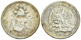 Mexico. 25 centavos. 1889. San Luis of Potosí. R. (Km-406.8). Ag. 6,67 g. Toned. Almost VF. Est...50,00. 

Spanish description: México. 25 centavos....
