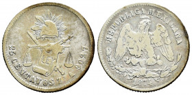 Mexico. 25 centavos. 1874. Zacatecas. A. (Km-406.9). Ag. 6,60 g. Minor marks. Almost VF/F. Est...30,00. 

Spanish description: México. 25 centavos. ...