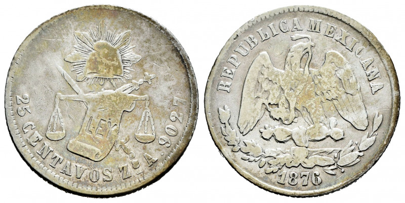Mexico. 25 centavos. 1876. Zacatecas. A. (Km-406.9). Ag. 6,56 g. Choice F. Est.....