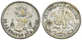 Mexico. 25 centavos. 1880. Zacatecas. S. (Km-406.9). Ag. 6,68 g. Minor marks. Almost VF. Est...40,00. 

Spanish description: México. 25 centavos. 18...