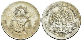 Mexico. 25 centavos. 1885. Zacatecas. S. (Km-406.9). Ag. 6,71 g. Minor nicks on edge. Choice VF. Est...45,00. 

Spanish description: México. 25 cent...