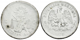 Mexico. 50 centavos. 1876. Alamos. L. (Km-407). Ag. 13,34 g. Scarce. Almost VF. Est...60,00. 

Spanish description: México. 50 centavos. 1876. Alamo...