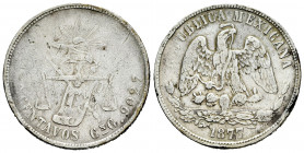 Mexico. 50 centavos. 1877/5. Culiacan. G. (Km-407.2). Ag. 13,58 g. Clear overdate. Scarce. Almost VF. Est...45,00. 

Spanish description: México. 50...